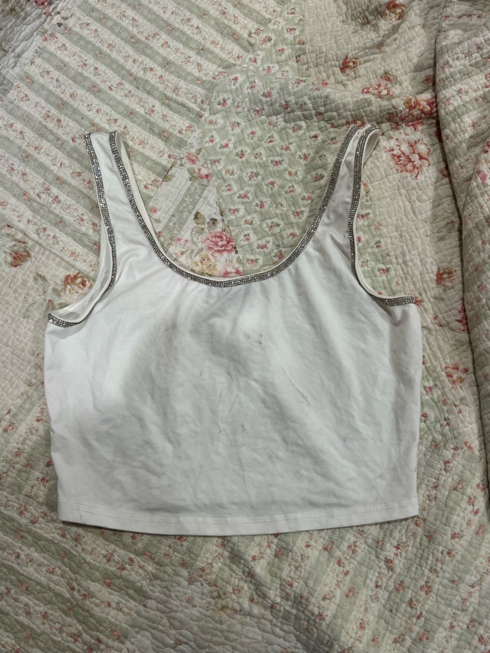 superdown White Tank Top with Silver Trim - Home Bedding